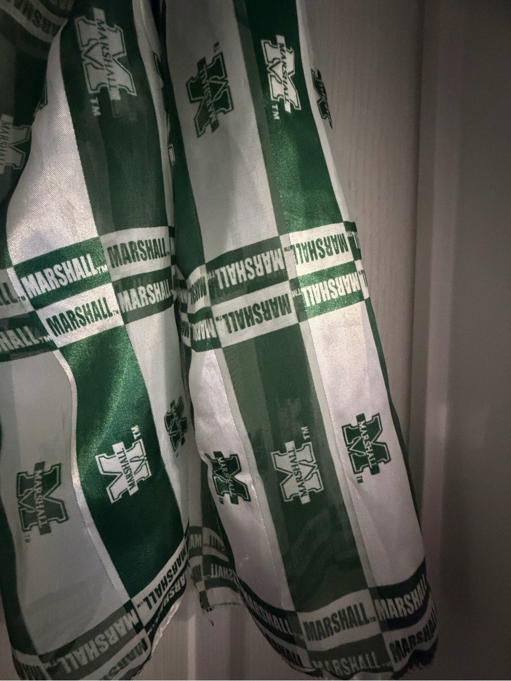 Marshall Green and White Striped University Bedding Fabric